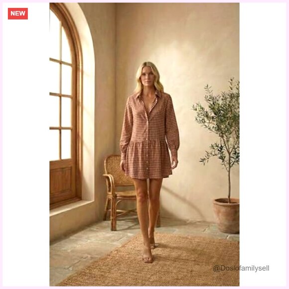 Long Sleeve Gingham Mini Dress with Ruffles and Bishop Sleeves - Picture 5 of 7